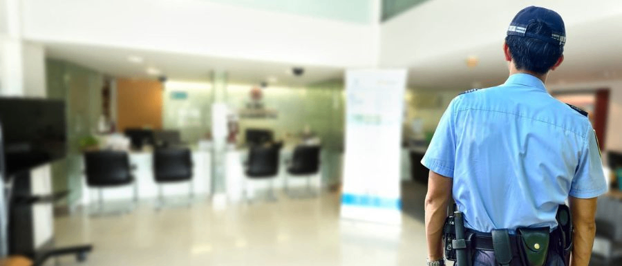 Security officer on duty in corporate office