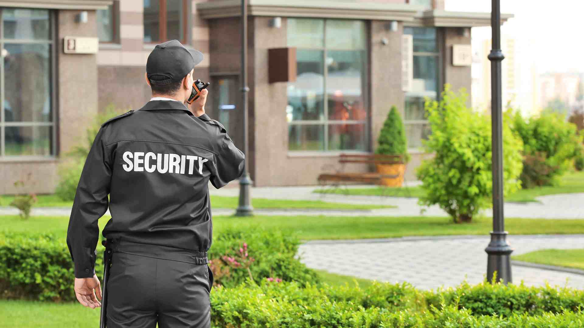 Security officer patrolling hotel grounds